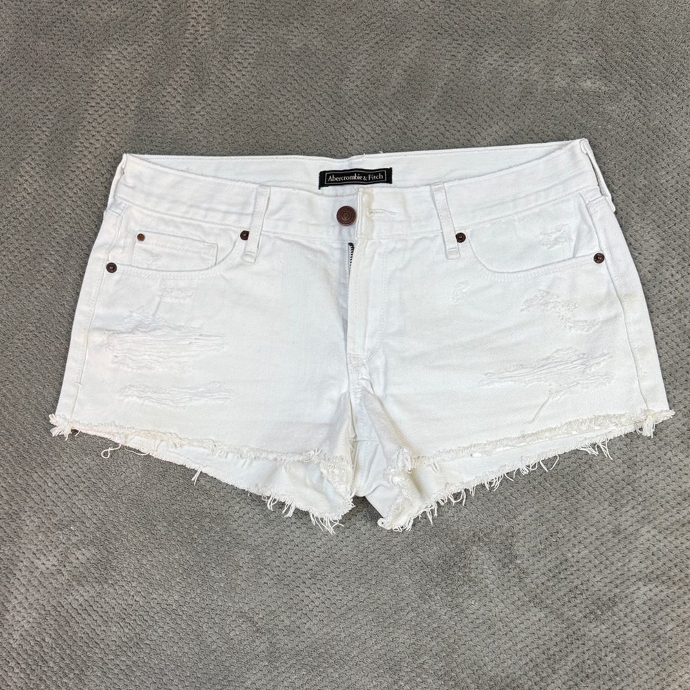 Abercrombie & Fitch Women's Frayed White Jean Shorts
